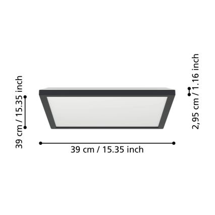 Eglo - LED Prigušiva plafonjera za kupatilo LED/17,6W/230V 2700-6500K 39x39 cm IP44 crno + Daljinski upravljač