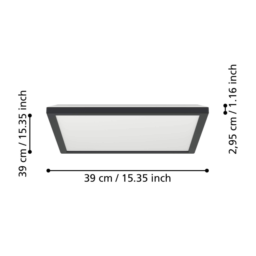 Eglo - LED Prigušiva plafonjera za kupatilo LED/17,6W/230V 2700-6500K 39x39 cm IP44 crno + Daljinski upravljač