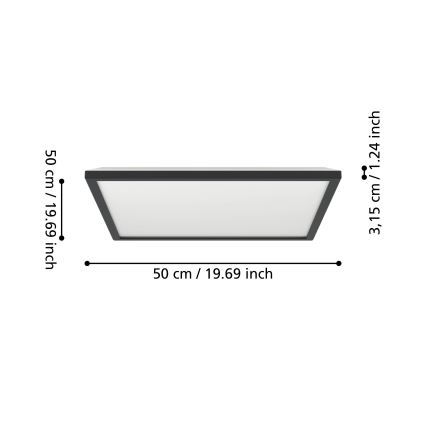 Eglo 901457 - LED Prigušiva plafonjera za kupatilo LED/17W/230V 2700-6500K 50x50 cm IP44 crno + Daljinski upravljač