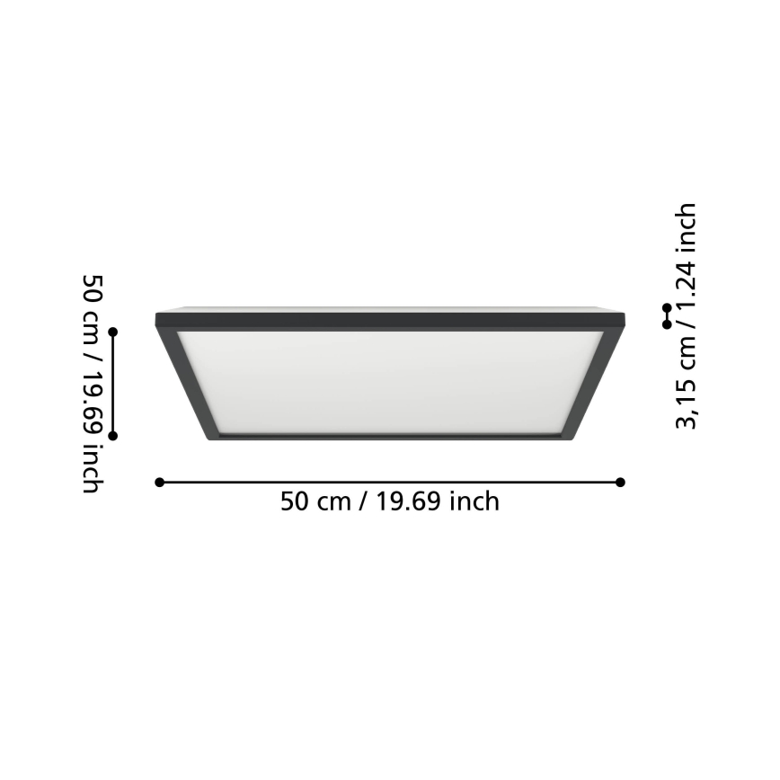 Eglo 901457 - LED Prigušiva plafonjera za kupatilo LED/17W/230V 2700-6500K 50x50 cm IP44 crno + Daljinski upravljač