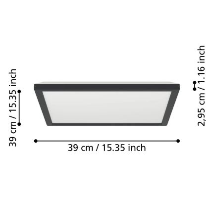 Eglo - LED RGBW Prigušiva plafonjera za kupatilo LED/17,6W/230V 2700-6500K 39x39 cm IP44 crno ZigBee