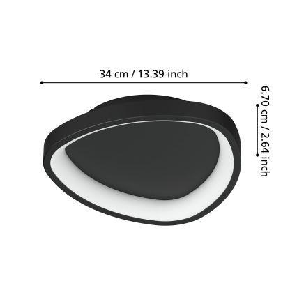 Eglo - LED Prigušiva plafonjera LED/12W/230V 2700-6500K crno + Daljinski upravljač