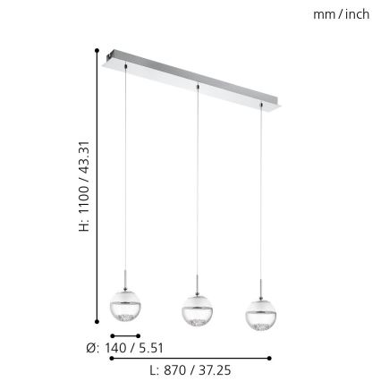 Eglo 93784 - LED Viseća lampa MONTEFIO 1 3xLED/5W/230V