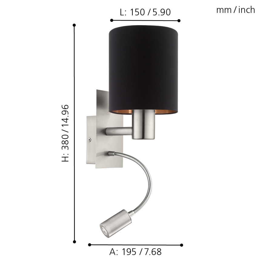 Eglo - LED Zidna lampa 1xE27/40W+LED/3,8W crno