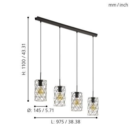 Eglo - Viseća lampa 4xE27/60W/230V