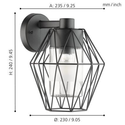 Eglo - Spoljašnja zidna lampa 1xE27/60W/230V IP44