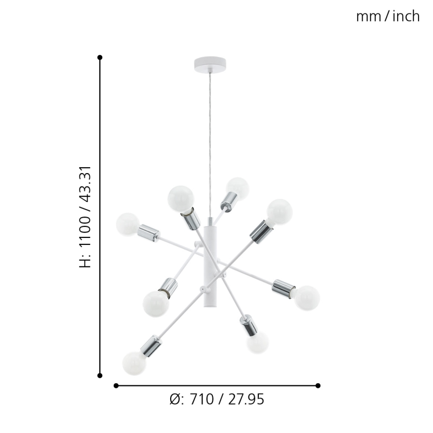 Eglo - Luster na sajli 8xE27/60W/230V bela