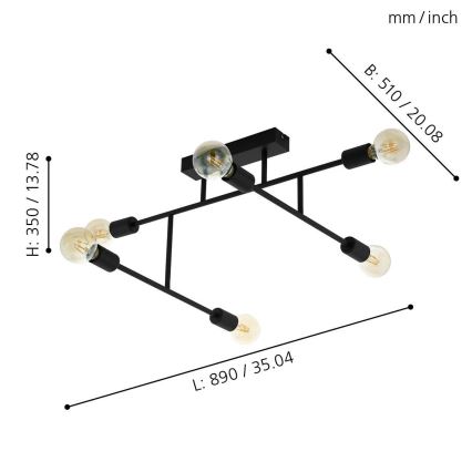 Eglo - Nadgradni luster 6xE27/40W/230V crno