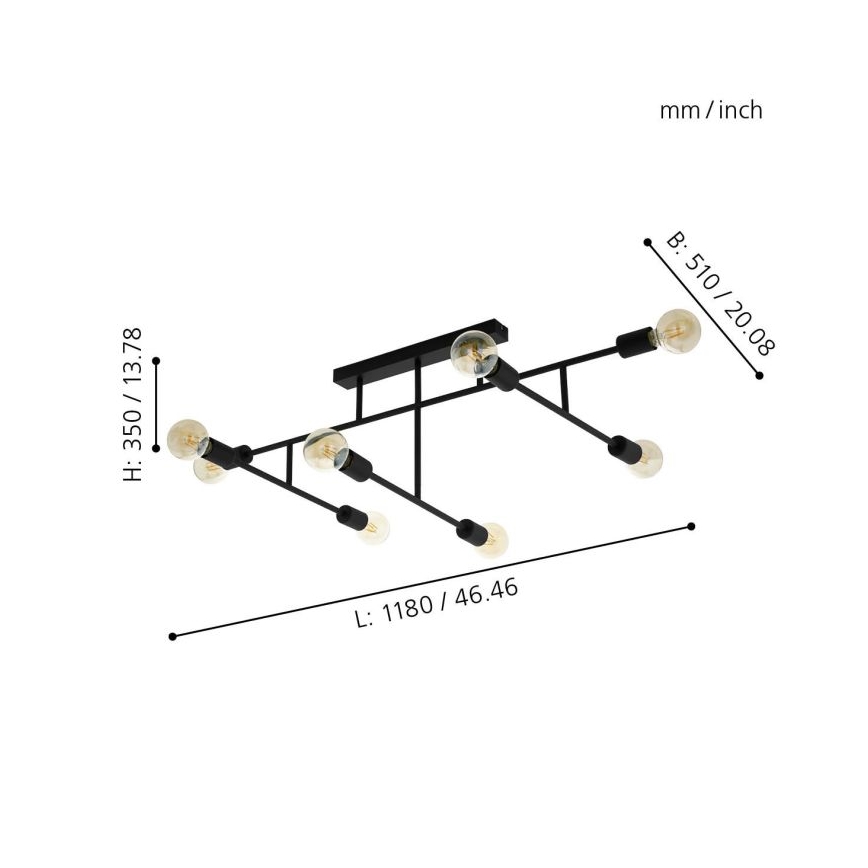 Eglo - Plafonski luster 8xE27/40W/230V, crni