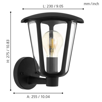 Eglo 98119 - Spoljašnja zidna lampa MONREALE 1xE27/60W/230V IP44 crno