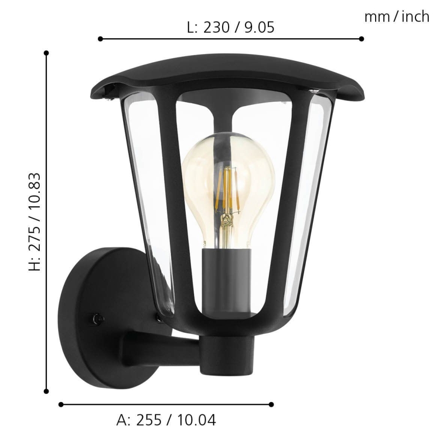 Eglo 98119 - Spoljašnja zidna lampa MONREALE 1xE27/60W/230V IP44 crno