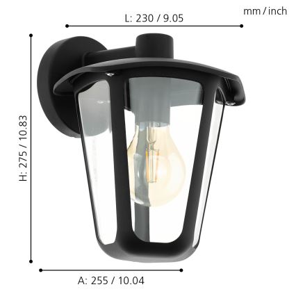 Eglo - Spoljašnja zidna lampa 1xE27/60W/230V IP4crna