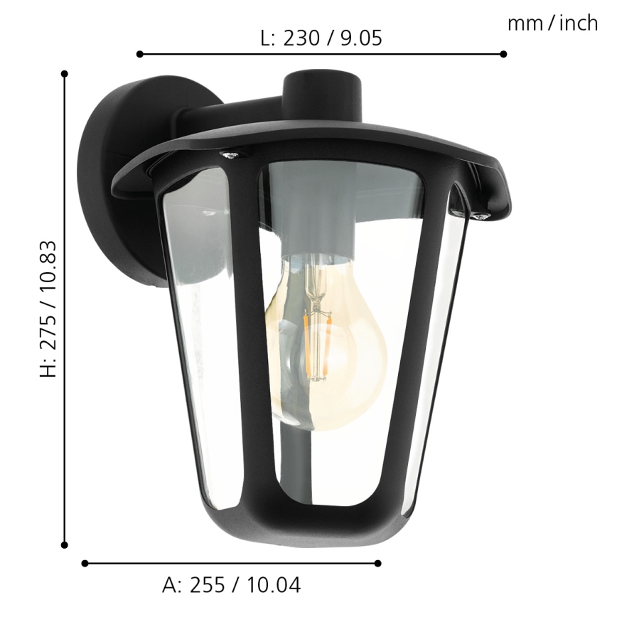 Eglo - Spoljašnja zidna lampa 1xE27/60W/230V IP4crna
