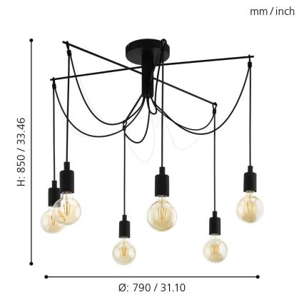 Eglo - Luster na sajli 6xE27/60W/230V pauk