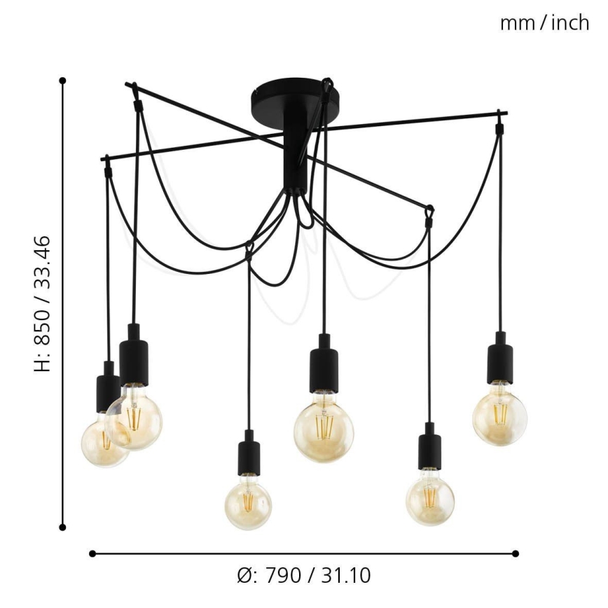 Eglo - Luster na sajli 6xE27/60W/230V pauk