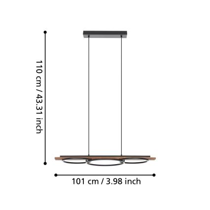 Eglo - LED Prigušivi luster na sajli 2xLED/12,5W/230V+1xLED/15,5W 3000K braon/crno