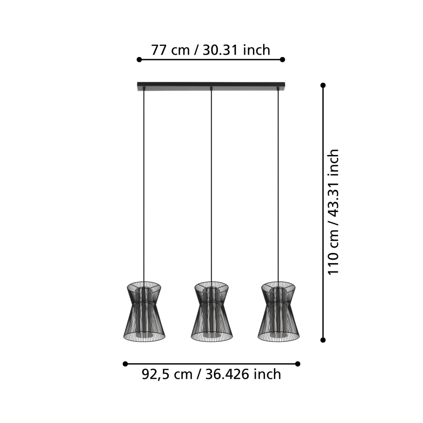 Eglo - Luster na sajli 3xE27/40W/230V crno