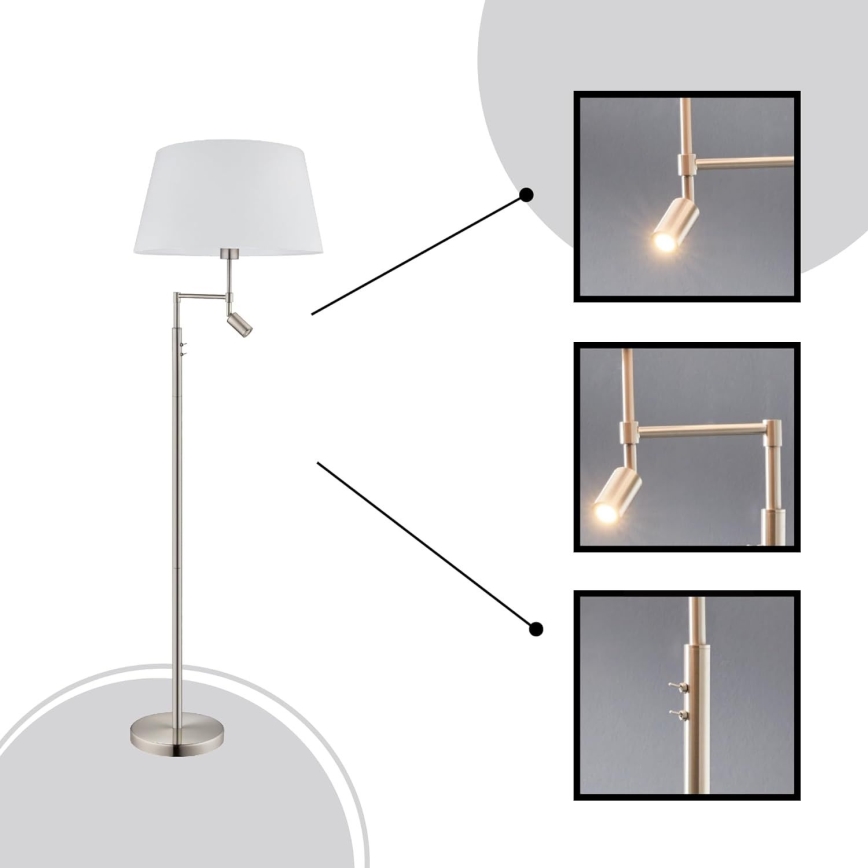 Eglo/Edi Light - LED podna lampa SANTANDER 1xE27/11W/230V + LED/2,3W mat hrom