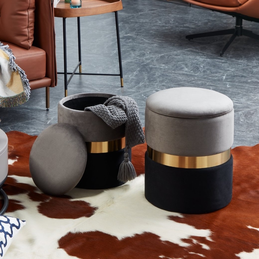 Eglo - Komplet od 2 taburea, prečnik 31,5/36 cm, siva/crna/zlatna