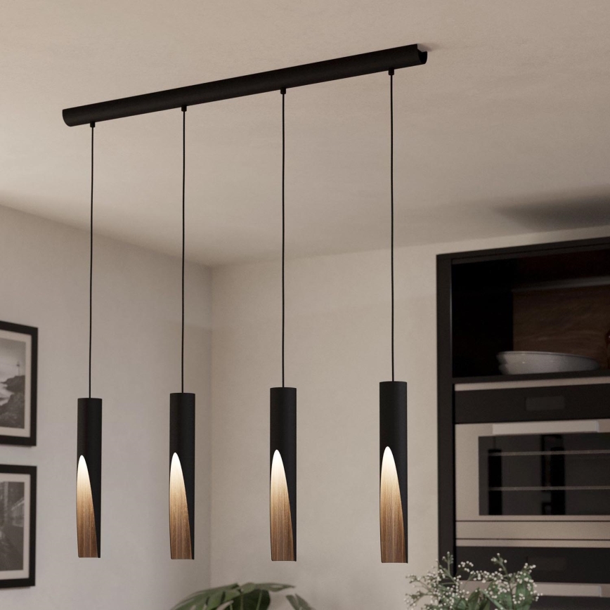 Eglo - LED luster na sajli 4xGU10/4,5W/230V crno/braon
