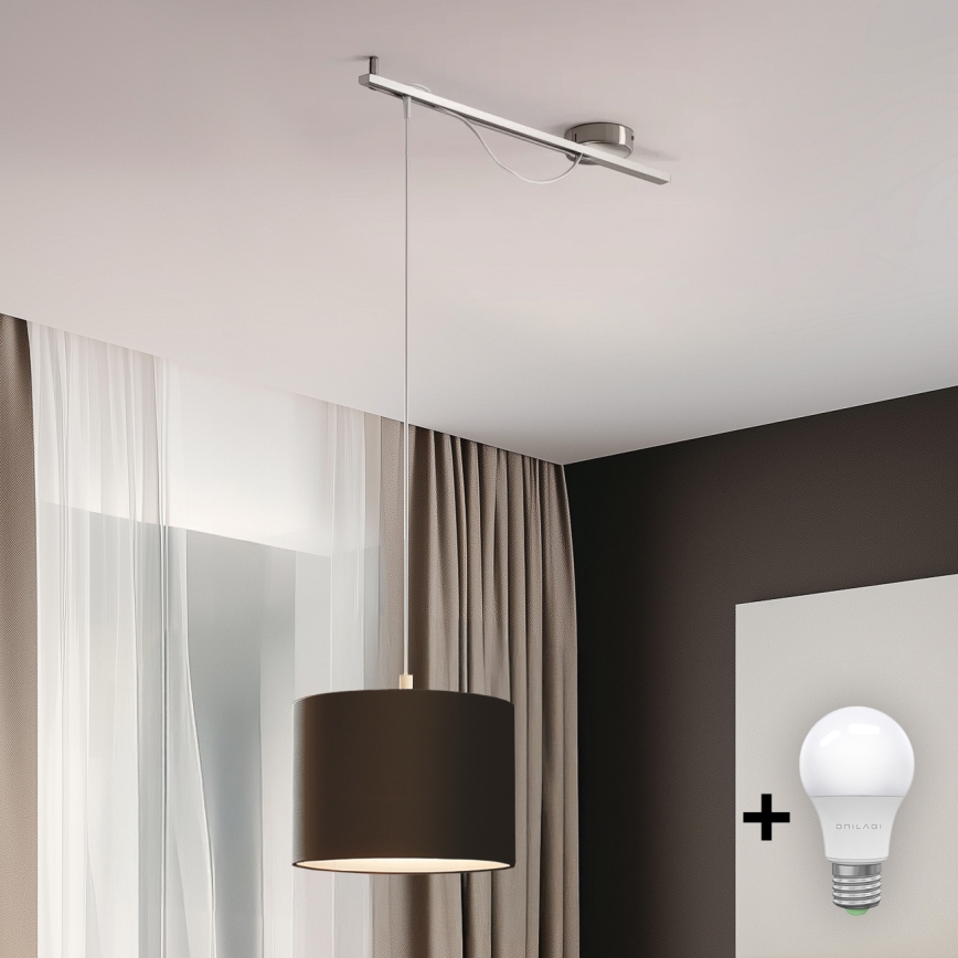 Eglo - LED  Luster na sajli CALCENA 1xE27/60W/230V krom/braon