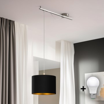 Eglo - LED  Luster na sajli CALCENA 1xE27/60W/230V krom/crno