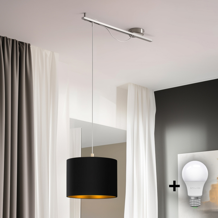Eglo - LED  Luster na sajli CALCENA 1xE27/60W/230V krom/crno