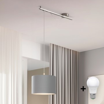 Eglo - LED  Luster na sajli CALCENA 1xE27/60W/230V krom/sivo