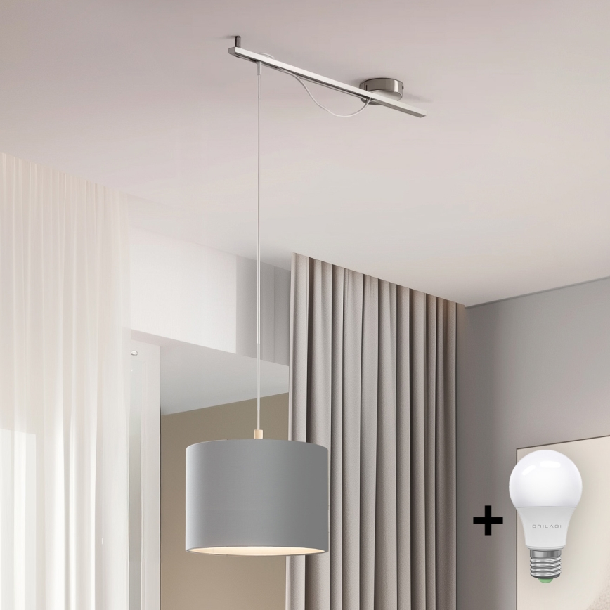 Eglo - LED  Luster na sajli CALCENA 1xE27/60W/230V krom/sivo