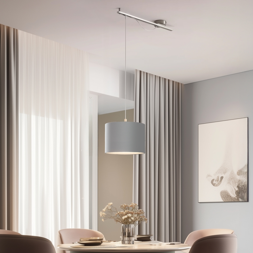 Eglo - LED  Luster na sajli CALCENA 1xE27/60W/230V krom/sivo