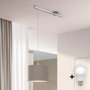 Eglo - LED  Luster na sajli CALCENA 1xE27/60W/230V krom/taupe