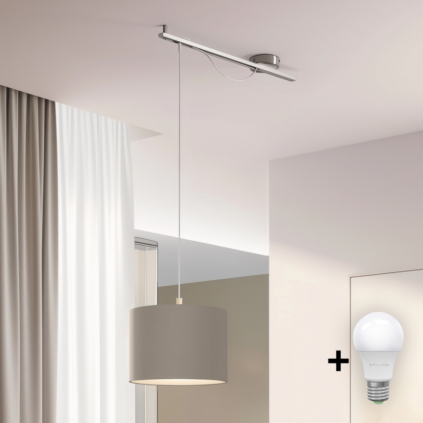 Eglo - LED  Luster na sajli CALCENA 1xE27/60W/230V krom/taupe