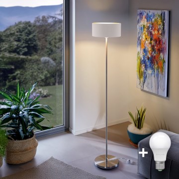 Eglo - LED  Podna lampa TUNJA 1xE27/60W/230V mat krom/bela