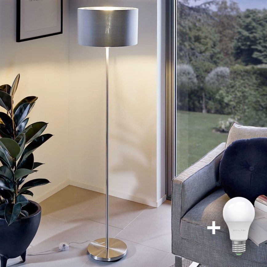Eglo - LED  Podna lampa TUNJA 1xE27/60W/230V mat krom/sivo