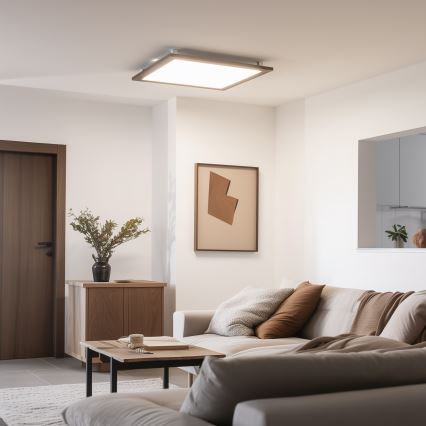 Eglo - LED RGB Prigušivi nadgradni panel SALOBRENA-C WOOD LED/30,5W/230V 2700-6500K 64x64 cm tamno braon + Daljinski upravljač
