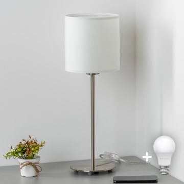 Eglo - LED  Stona lampa TUNJA 1xE27/60W/230V 38,5 cm mat krom/bela