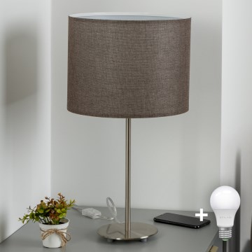 Eglo - LED  Stona lampa TUNJA 1xE27/60W/230V 38,5 cm mat krom/braon