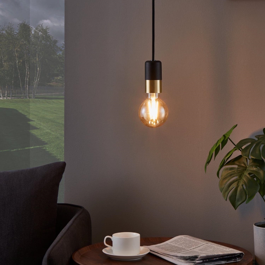 Eglo - Luster na sajli 1xE27/40W/230V crno/zlatna