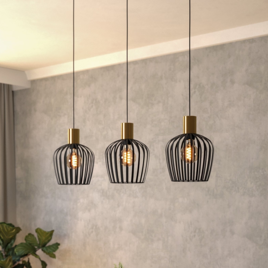 Eglo - Luster na sajli 3xE27/40W/230V crno/zlatna