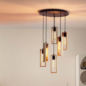 Eglo - Luster na sajli 6xE27/60W/230V - FSC sertifikovano