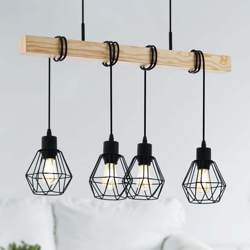 Eglo - Luster na sajli TOWNSHEND 4xE27/60W/230V - FSC sertifikovano