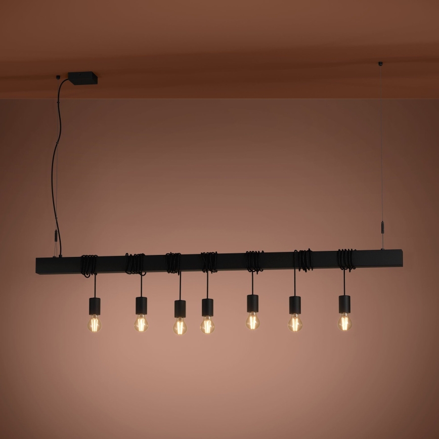 Eglo - Luster na sajli TOWNSHEND 7xE27/40W/230V crno