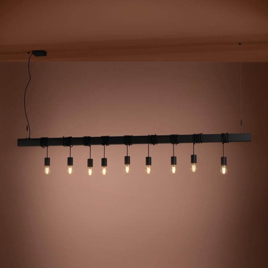 Eglo - Luster na sajli TOWNSHEND 9xE27/40W/230V crno