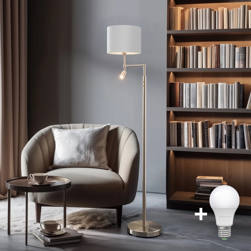Eglo - Podna LED lampa TUNJA 1xE27/60W/230V + LED/2,1W pr. 30 cm krom/bela