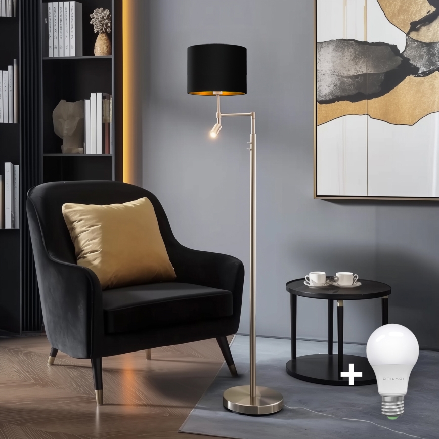 Eglo - Podna LED lampa TUNJA 1xE27/60W/230V + LED/2,1W pr. 30 cm krom/crno