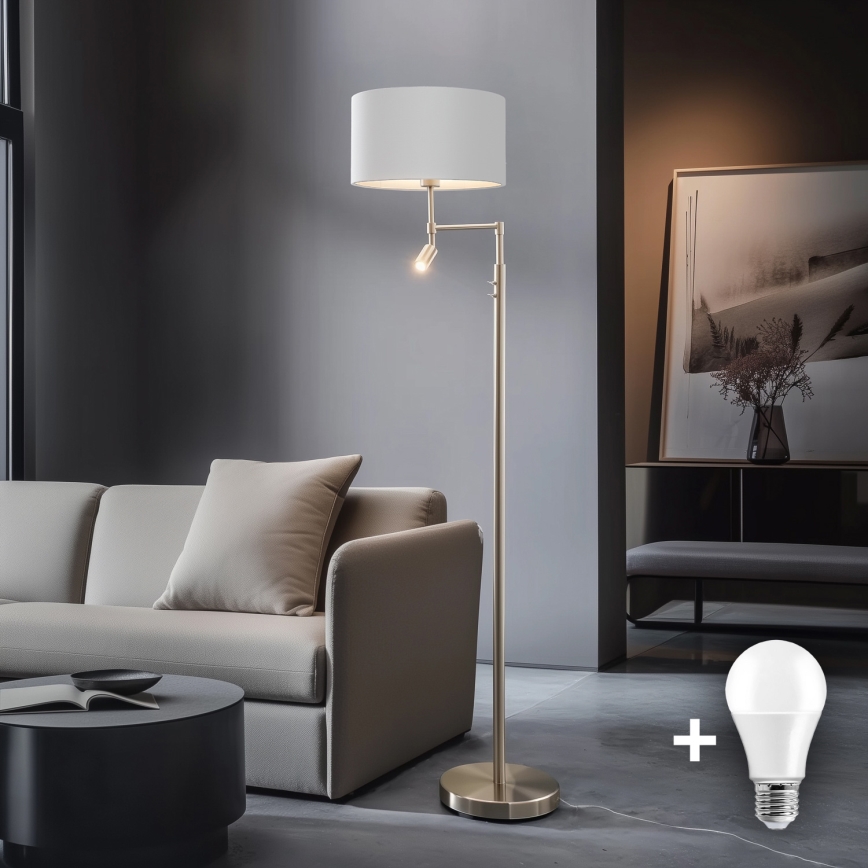 Eglo - Podna LED lampa TUNJA 1xE27/60W/230V + LED/2,1W pr. 38 cm krom/bela