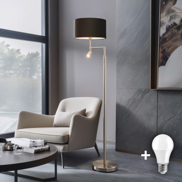 Eglo - Podna LED lampa TUNJA 1xE27/60W/230V + LED/2,1W pr. 38 cm krom/braon