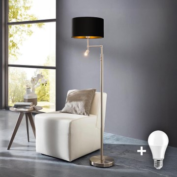 Eglo - Podna LED lampa TUNJA 1xE27/60W/230V + LED/2,1W pr. 38 cm krom/crno