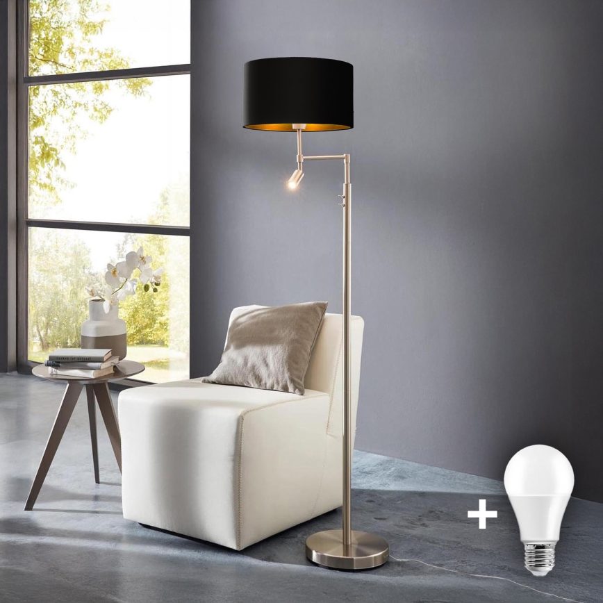 Eglo - Podna LED lampa TUNJA 1xE27/60W/230V + LED/2,1W pr. 38 cm krom/crno