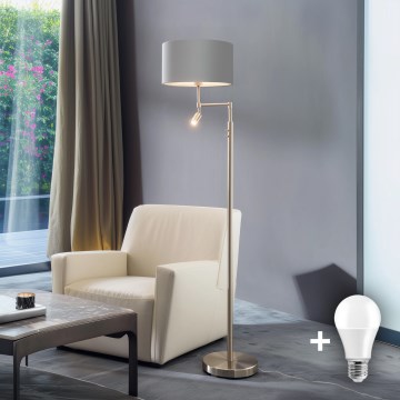 Eglo - Podna LED lampa TUNJA 1xE27/60W/230V + LED/2,1W pr. 38 cm krom/sivo